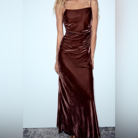 Zara Strappy Velvet Draped Midi Dress - Picture 11 of 16